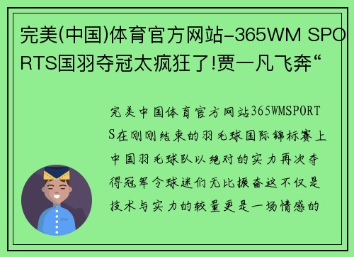 完美(中国)体育官方网站-365WM SPORTS国羽夺冠太疯狂了!贾一凡飞奔“骑抱”石宇奇，球迷高喊_在 - 副本